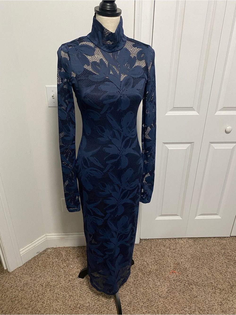 AFRM Navy Floral Lace Long Sleeve Maxi Dress - Picture 2 of 9
